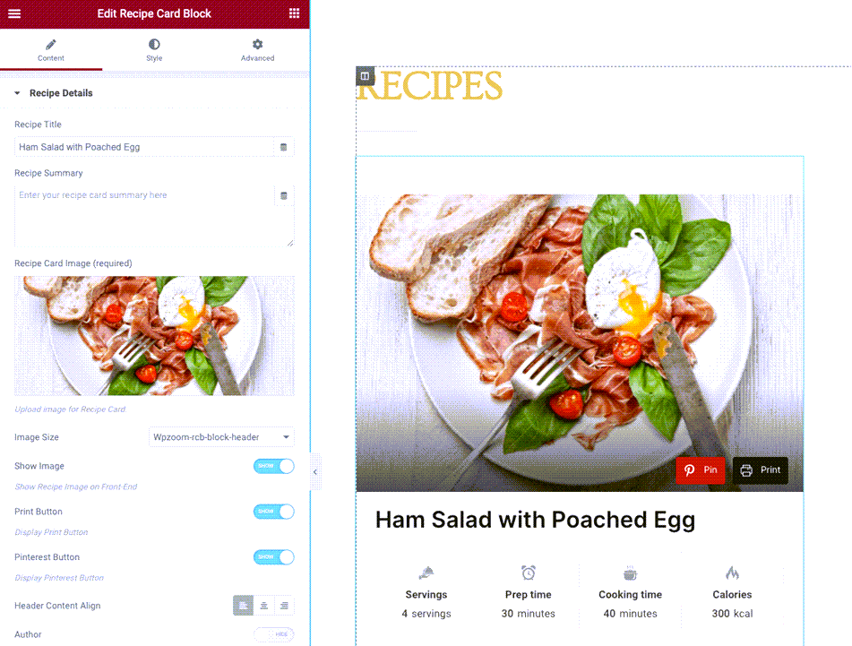 Recipe Card Widget In Elementor