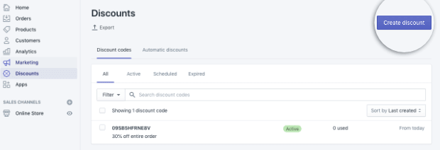 Shopify dashboard create discount