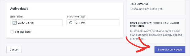 Shopify save discount code