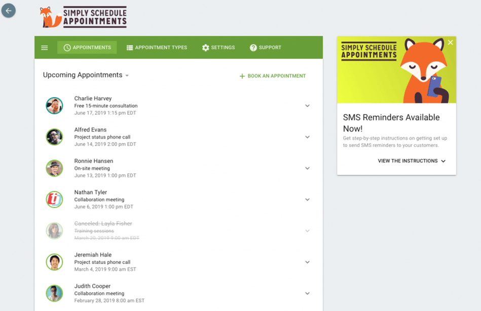 Simply Schedule Upcomeing Appointments Dashboard