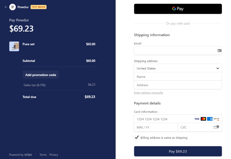 Stripe Google Pay checkout process