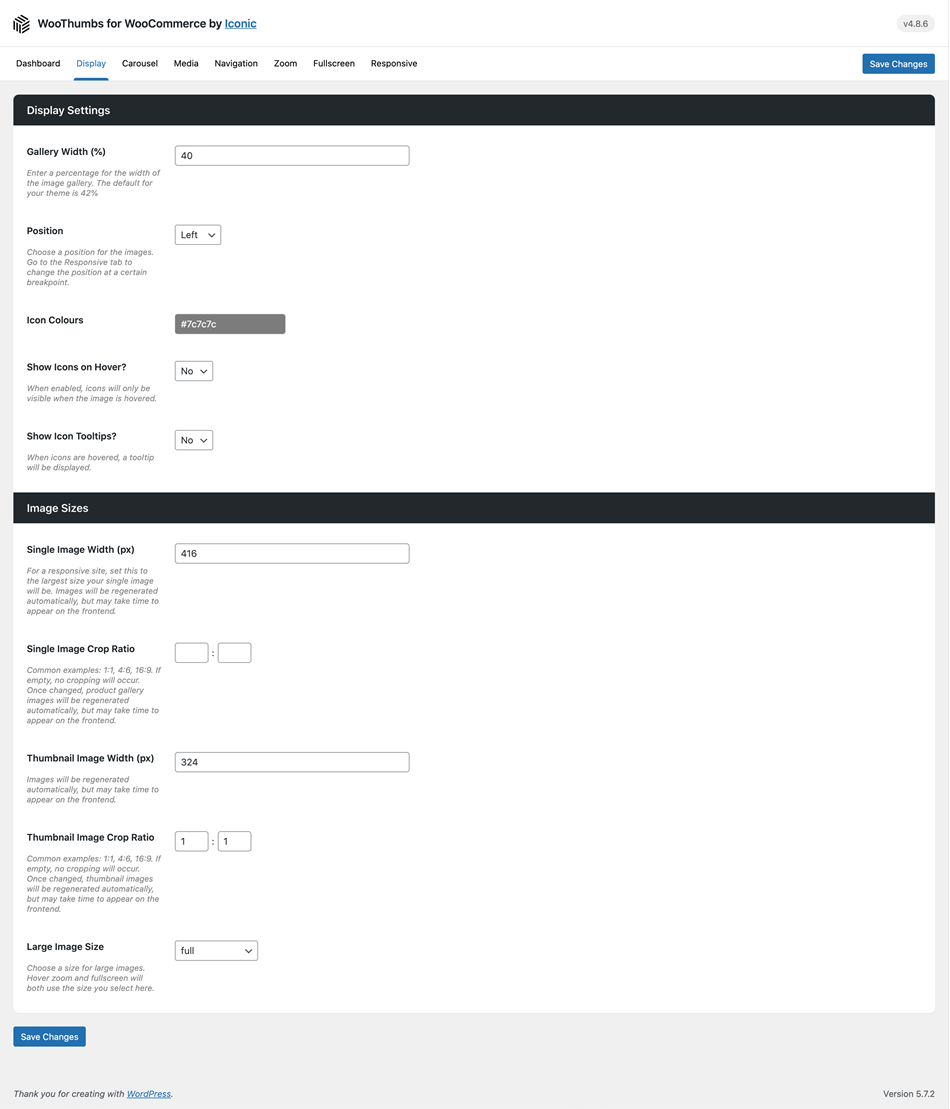 Woothumbs For WooCommerce By Ionoc Image Display Settings