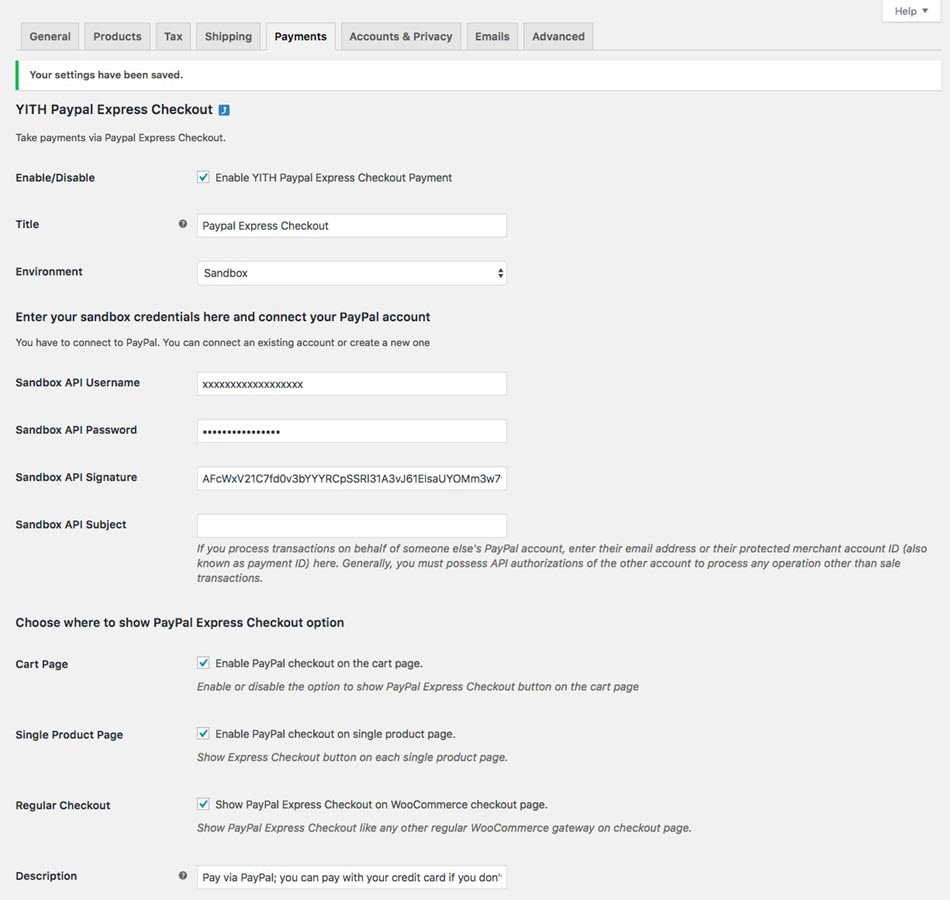 YITH PayPal Express Checkout Payment Setting