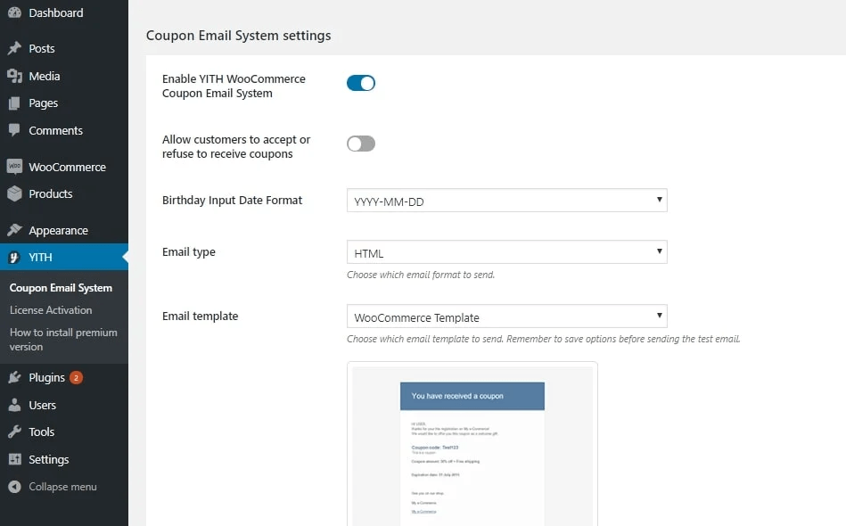 coupon email system For WooCommerce Setting