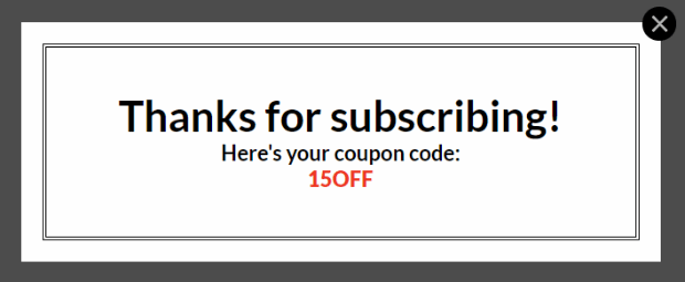 coupon success view thanks for subscribing