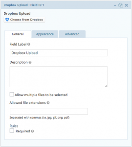 dropbox upload Field general Setting