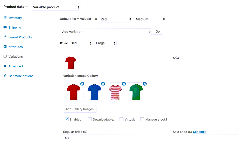 variation of clothes in woocommerce product setting tab