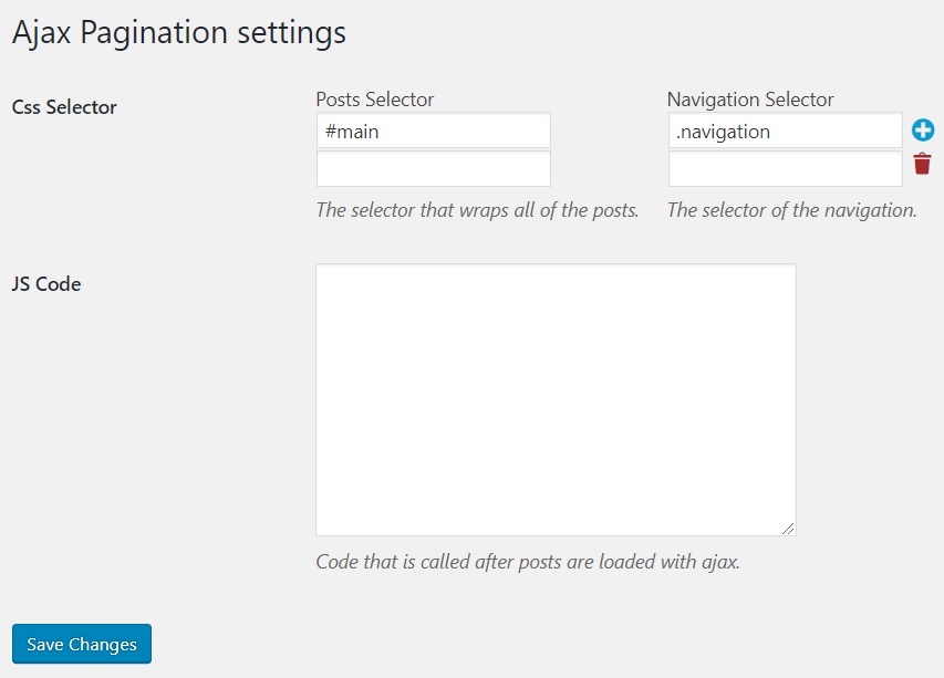 Ajax Load More Pagination plugin setting