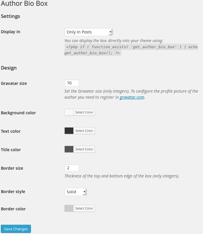 Author Bio Box settings