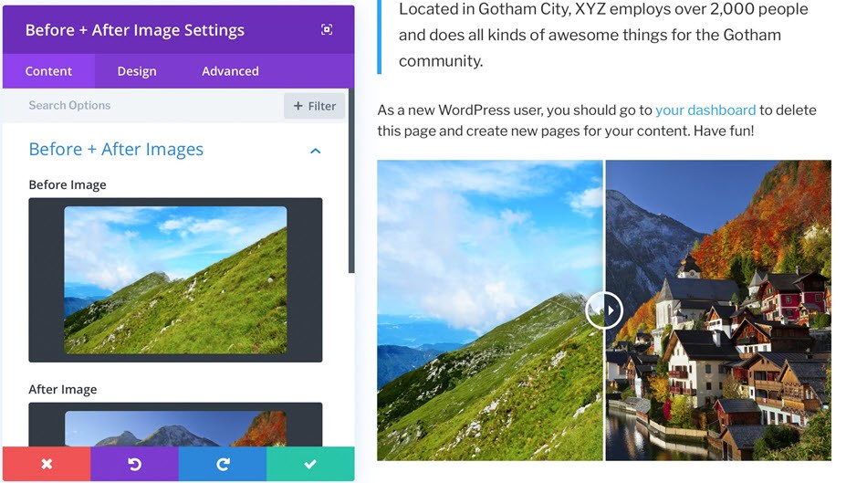 Before And After in divi builder