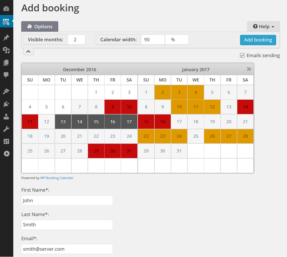 Booking calendar wordpress add bookings