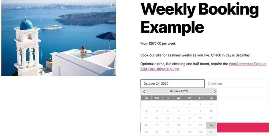 Booking for woocommerce weekly booking calendar example