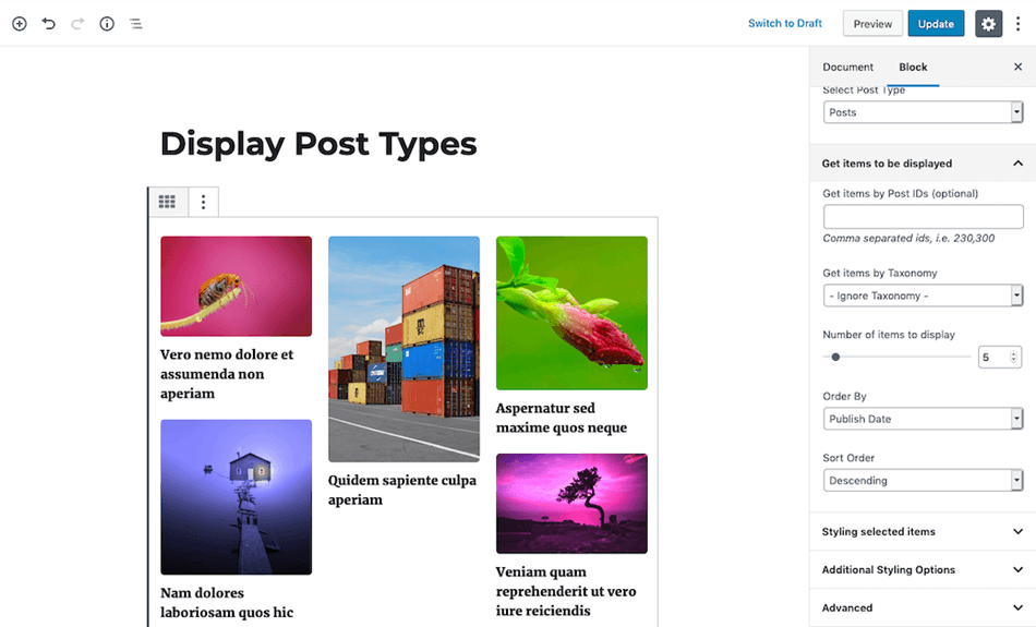 Display post types post grids post lists and post sliders