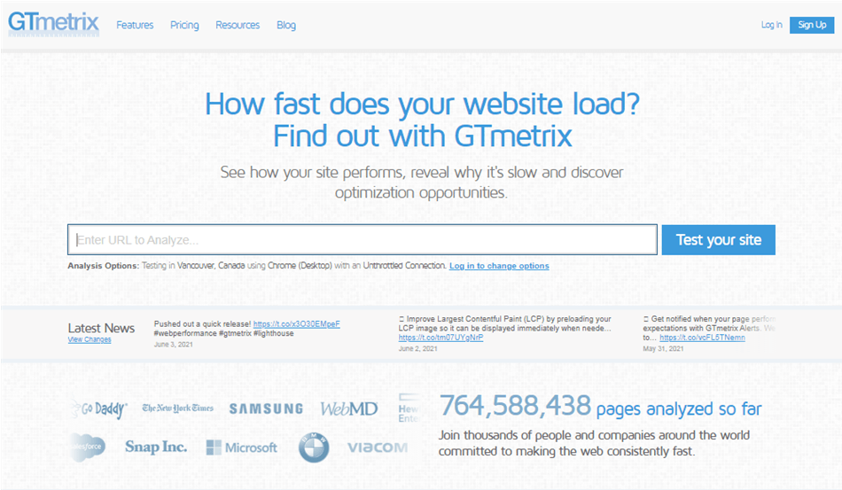 GTmetrix website performance testing and monitoring