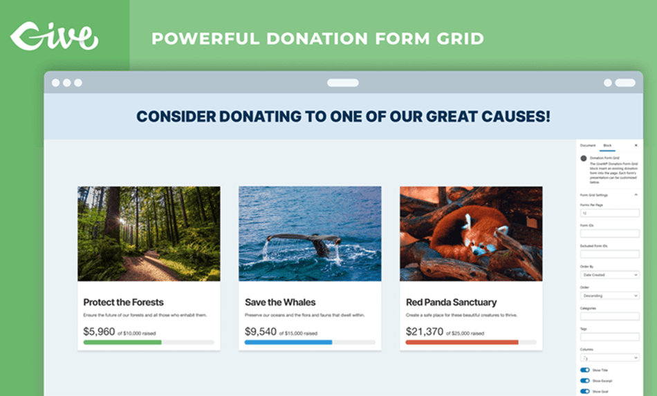 GiveWP powerful donation form grid