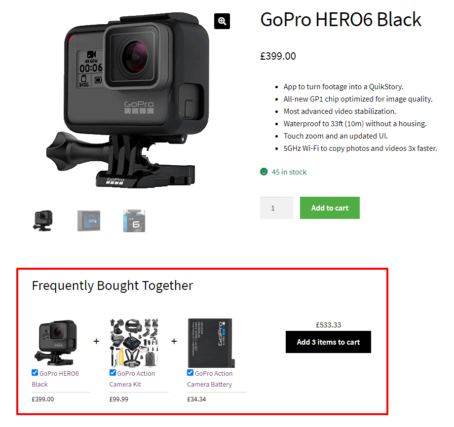 GoPro HERO6 Black Frequently Bought Together Using Cross Selling Strategy Example
