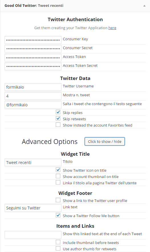 Good Old Twitter Feed Widget settings