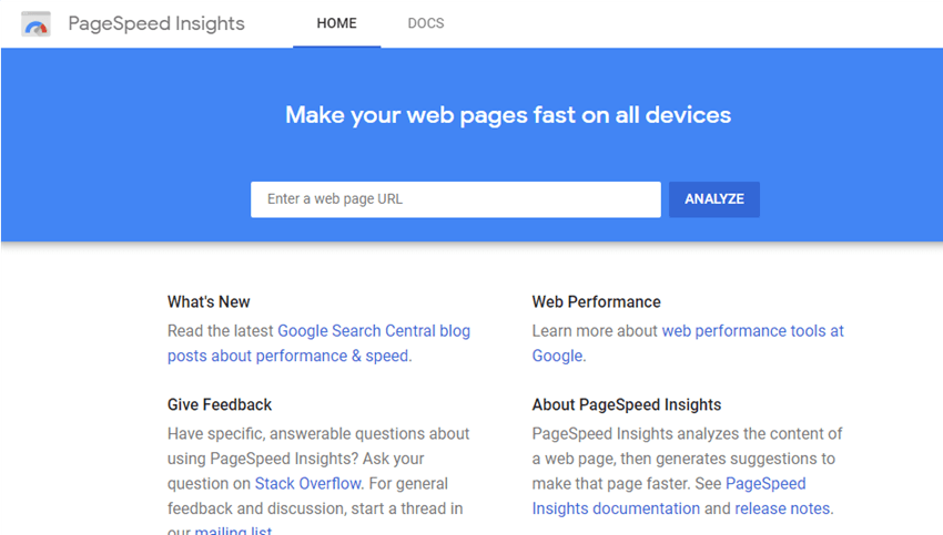 Google PageSpeed Insights sitespeed test tool