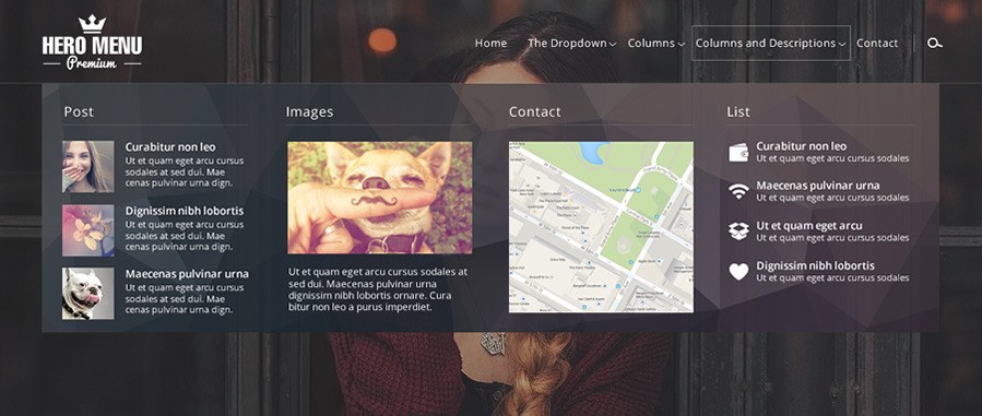 Hero Menu responsive WordPress mega menu plugin by heroplugins demo