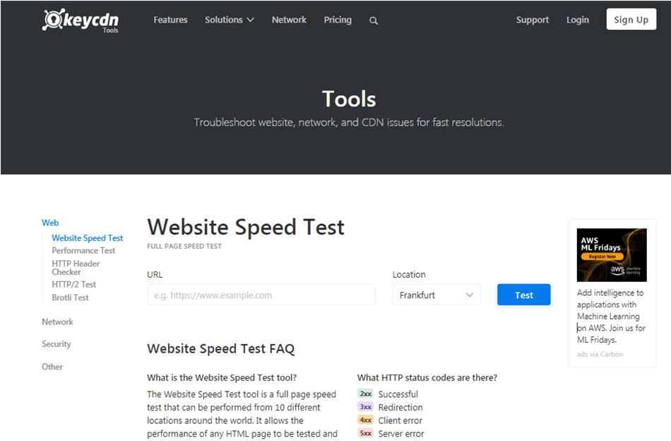 Keycdn tools website spped test