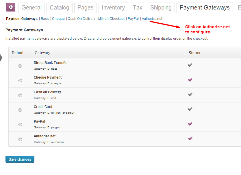 Payment Gateway Authorize.net Configration Setting