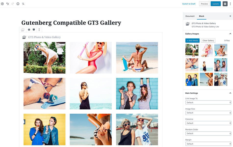 Photo gallery by GT3 video gallery and gutenberg block gallery plugin settings