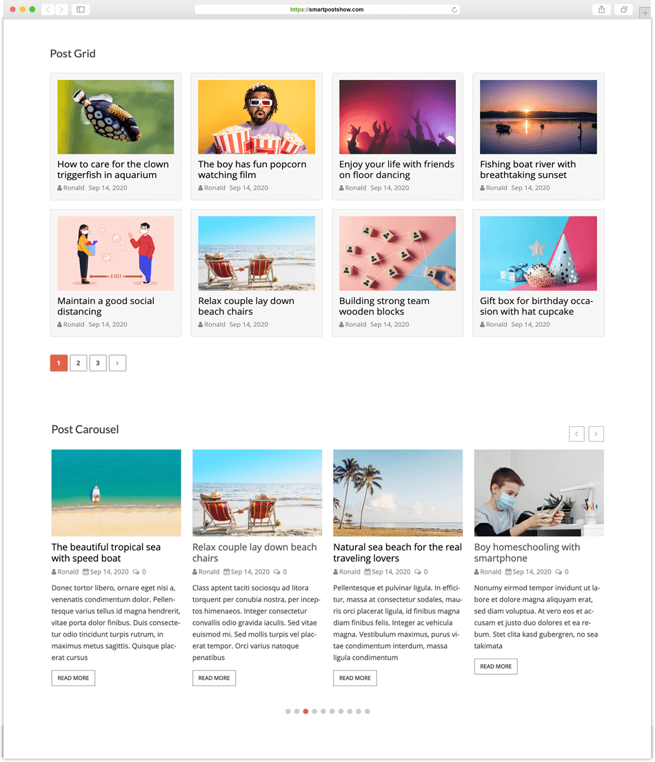 Post grids post carousel and list category postsby smart posts demo