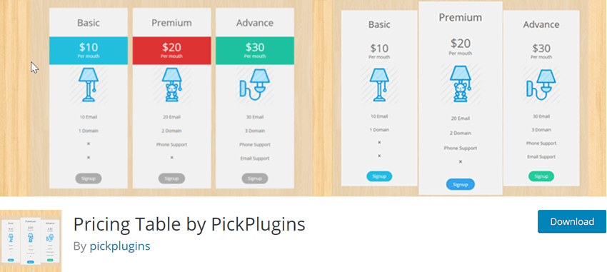 Pricing Table by PickPlugins