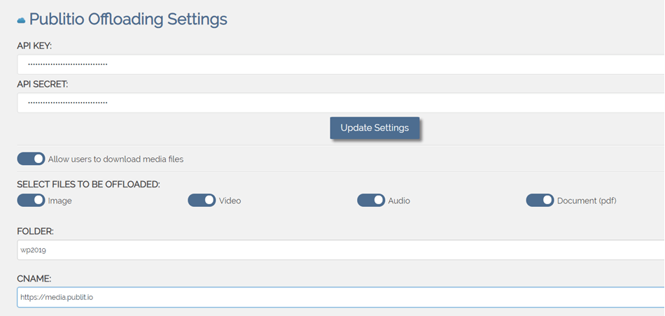 Publitio Offloading Setting