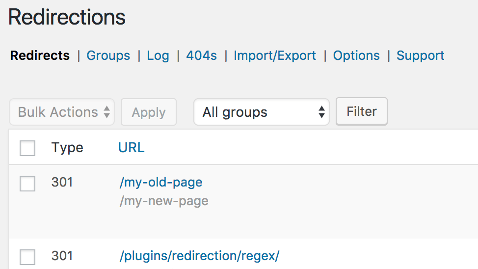 Redirection wordpress plugin redirect management interface