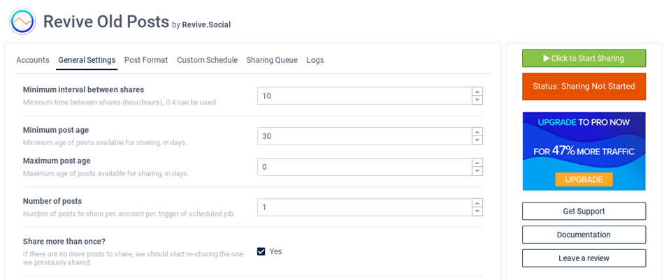 Revive old post social media auto post and scheduling plugin general settings