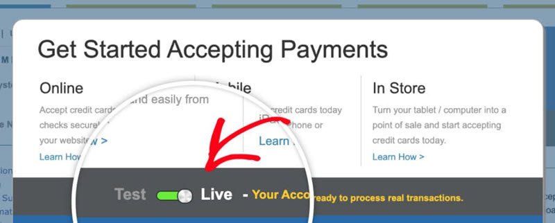 Set Authorize Net account to Live mode