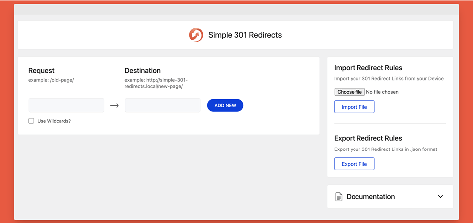 Simple 301 redirects add new dashboard