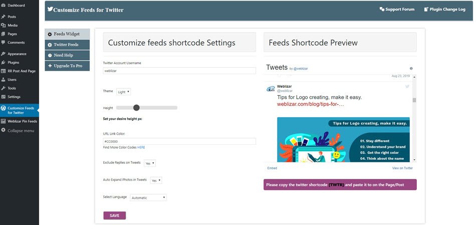 Twitter Tweets customize feeds for Twitter feed widget preview