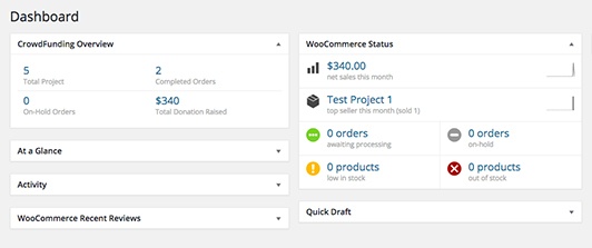 WP Crowdfunding dashboard crowdfunding overview