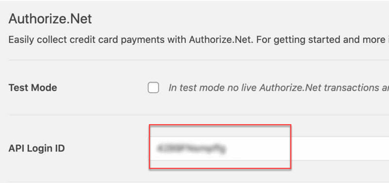 WPForms Authorize Net paste API Login Id