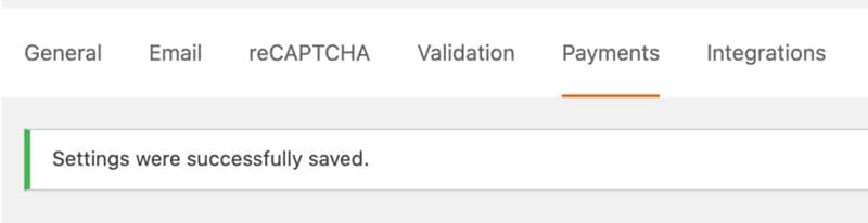 WPForms Payments page success message
