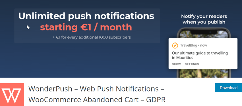 WonderPush – Web Push Notifications – WooCommerce Abandoned Cart – GDPR