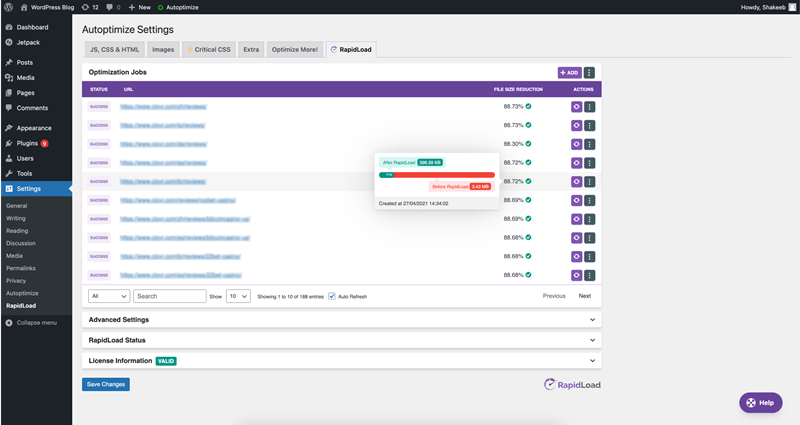 WordPress Settings RapidLoad autoptimize settings