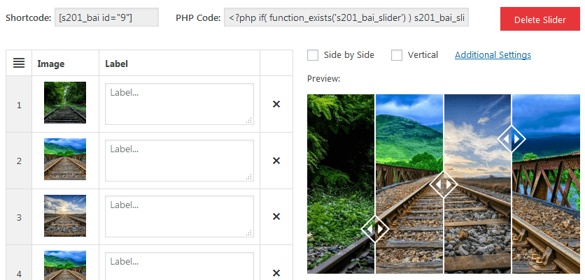 before and after image setting shortcodes