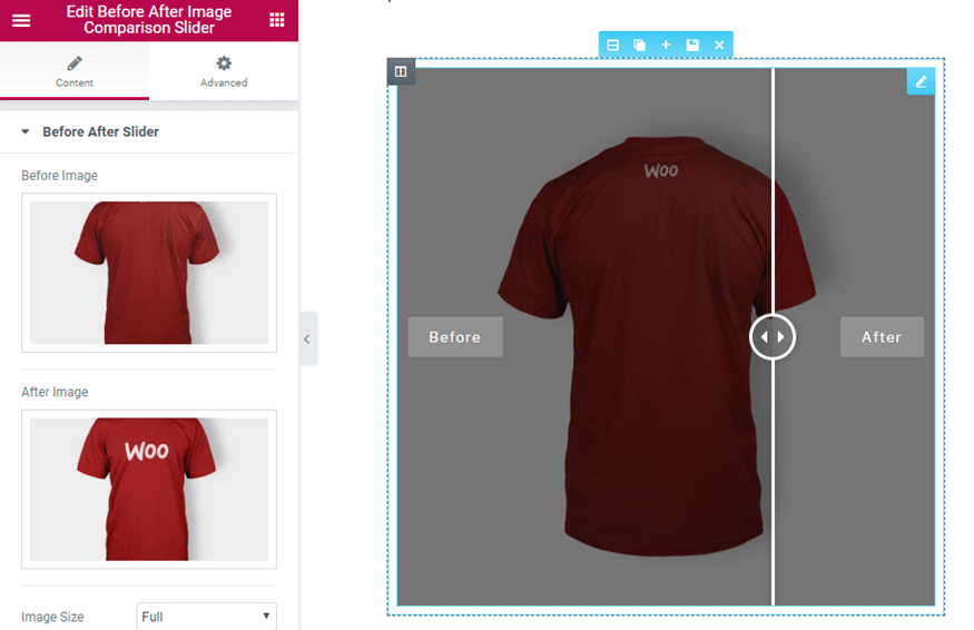 elemantor before and after image comparison slider