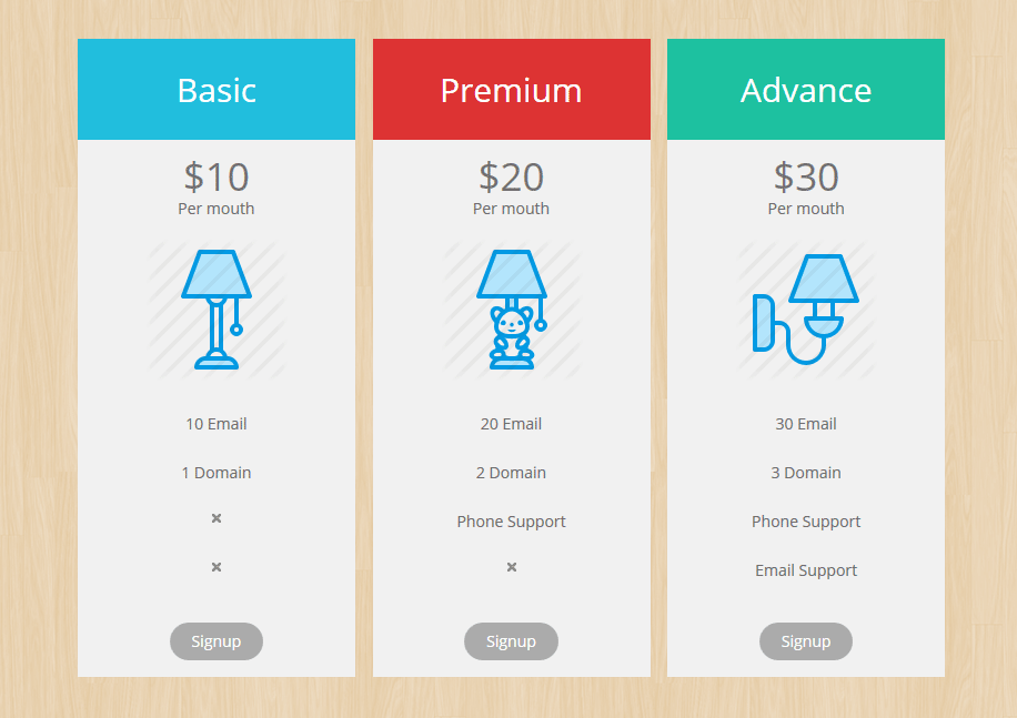 pricing table by PickPlugins demo table