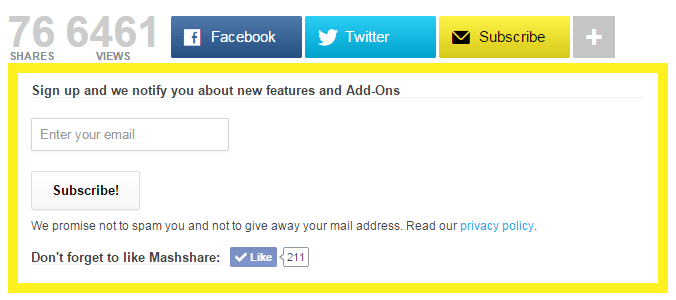social media share buttons mash shares subscribe form