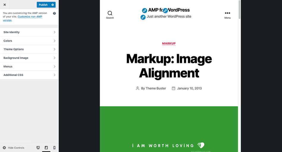 AMP for WordPress customize the designs in customizer