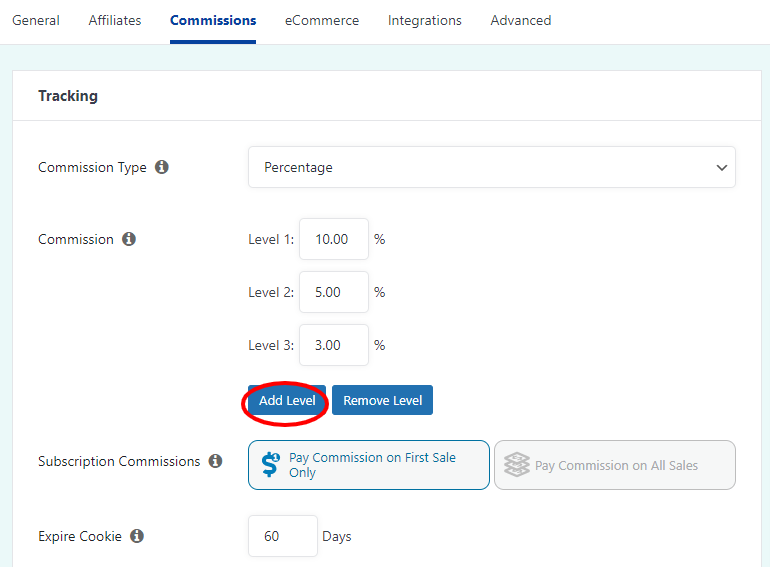 Affiliate program Commission Levels