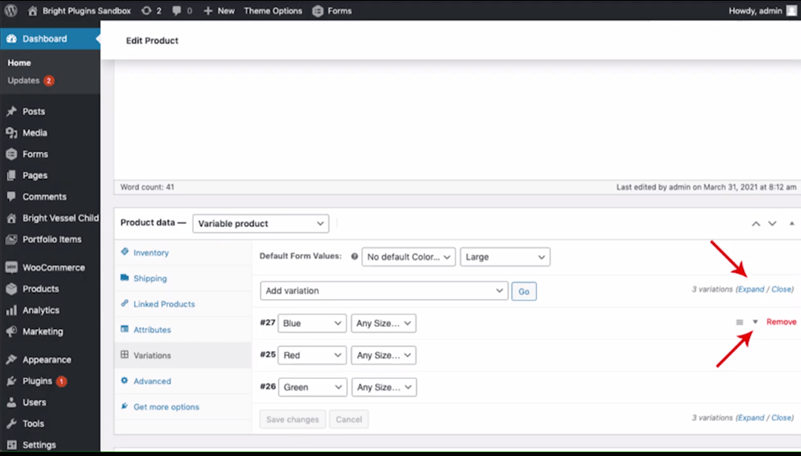 Bright plugins dashboard product data add variations