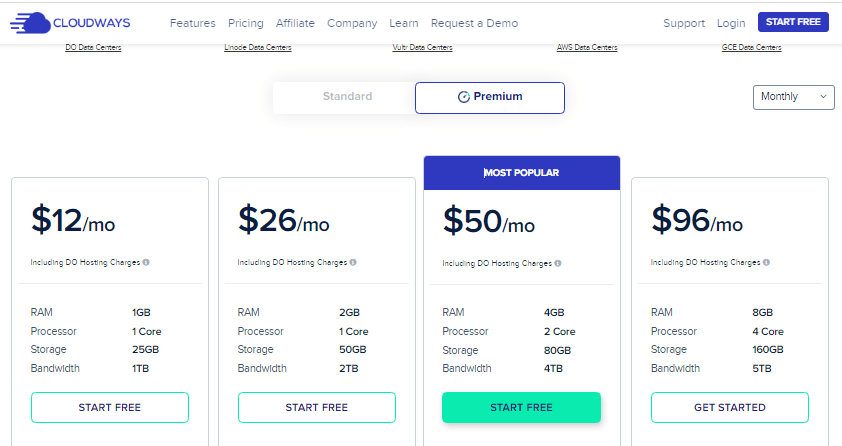 Cloudways pricing premium