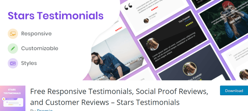 Free Responsive Testimonials, Social Proof Reviews, and Customer Reviews – Stars Testimonials