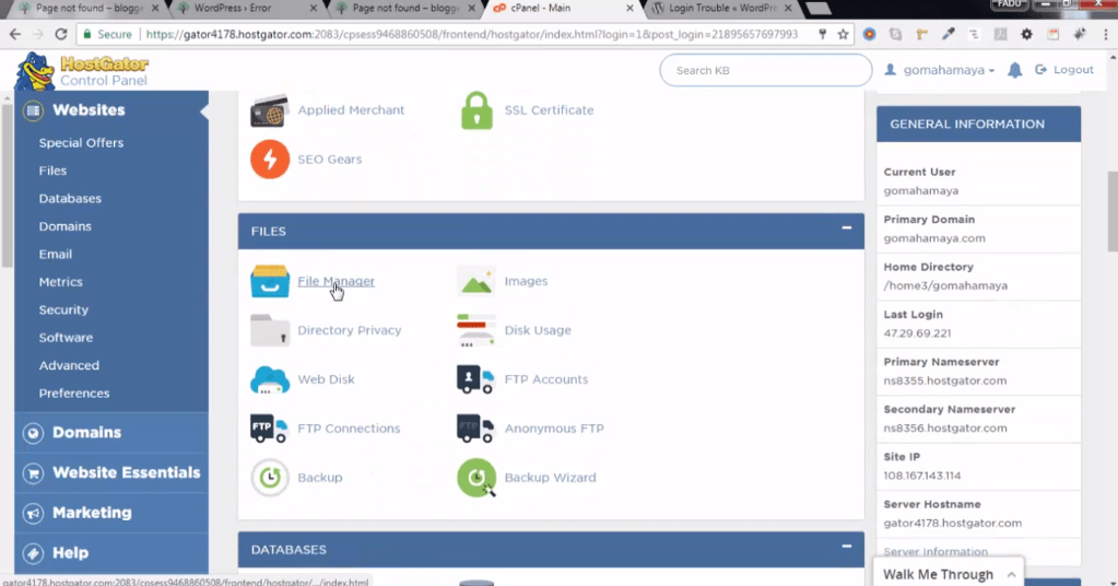 HostGator control panel file manager