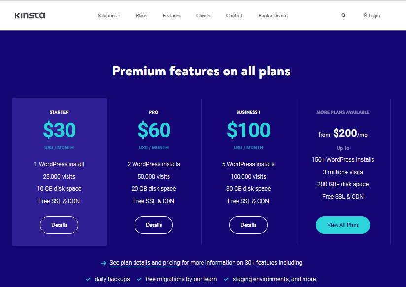 Kinsta managed wordpress hosting pricing